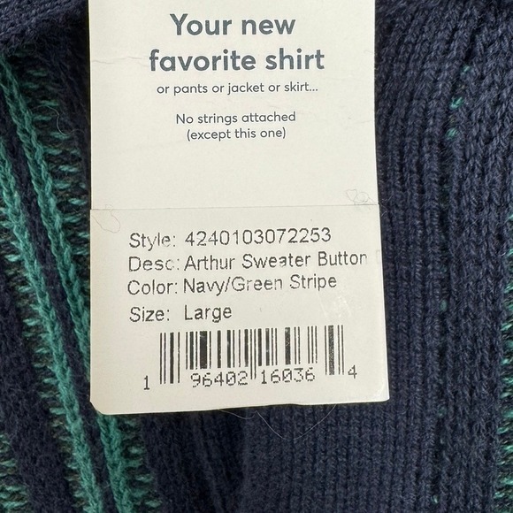 Marine Layer Arthur Sweater Button Down Cardigan Wool Blend Navy Green Stripe Lg - Picture 3 of 7